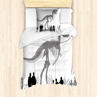 ABAKUHAUS Dinosaurier Mantele, Die Leute sehen T-Rex, Milbensicher Allergiker geeignet mit Kissenbezügen, 135 cm x 200 cm - 80 x 80 cm, Dimgrey Schwarz Weiß - Schwarz