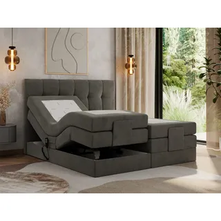 MKS MEBLE Boxspringbett 200 x 200 cm elektrisch verstellbar 7-Zonen Taschenfederkern Matratze mit Topper Bett 200 x 200 cm mit Motor Polsterbett Motorbett - Vittoria - Dunkelgrau Velvet - H4 - Grau