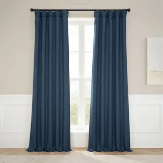 HPD Half Price Drapes Verdunkelungsvorhänge aus Leinenimitat, 244 cm lang, luxuriöse Leinenvorhänge für Schlafzimmer und Wohnzimmer (1 Paneel), 127 x 244 cm, Dunkelblau