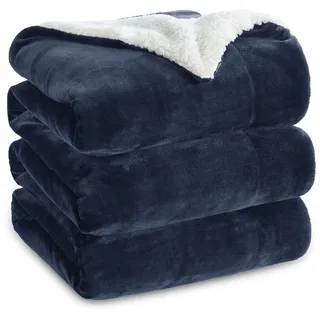 BEDSURE Kuscheldecke - Warm Sherpa Wolldecke & Sofadecke, Flauschig Sofaüberwurf Decke, Dicke Couchdecke, Fleecedecke, Flauschige Wohndecke für Couch, Marine Blau, 220x240 cm, XXL