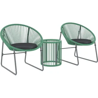 Polyrattan Gartenmöbel Set, Outdoor Lounge Balkonmöbel für 2 Personen, 3-teilig Sitzgruppe mit 2 Stühle, Beistelltisch, Kissen, wetterfest Gartenlounge für Garten, Terrasse Balkon, Grün