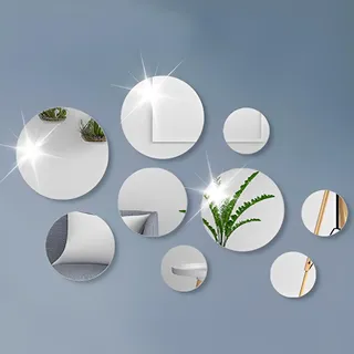 NOPVUFA 9 Stück Spiegel Wandaufkleber Kreise Rund Wandsticker Silber Wandtattoo Klebespiegel Wanddeko Wandkunst Abnehmbar für Schlafzimmer, Wohnzimmer, Haus Deko