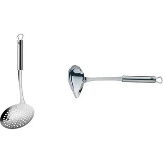 WMF Profi Plus Schaumlöffel und Saucenlöffel Set - Edelstahl Cromargan Teilmattiert, 30 cm Schaumkelle und 28 cm Soßenkelle Mit Schnaupe