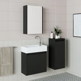 Badmöbelset - 50cm - Unterschrank mit Waschbecken - Badezimmer Möbel - Gäste WC - Schwarz