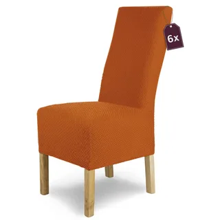 SCHEFFLER-Home Stuhlhussen Stretch Luna-Lang/Stuhlüberzug 6er Set Orange-Terra/elastische Flanell Stuhlabdeckungen/Stuhlhussen Schwingstühle/Spann-Bezug Stuhl Überwurf als eleganter Schonbezug