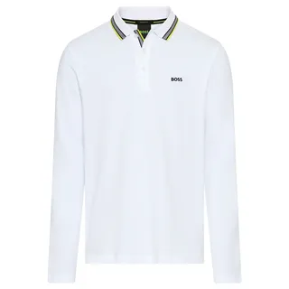 Langarm-Poloshirt BOSS GREEN "Plisy", Herren, Gr. XXL, open weiß112, Jersey, Obermaterial: 100% Baumwolle, regular fit hüftlang, V-Ausschnitt, eingesetzt normaler Saum, Shirts Langarm-Poloshirt, mit Streifen am Kragen