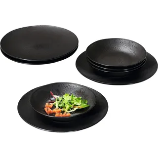 Tafelservice RITZENHOFF & BREKER "Teller Set, Geschirr-Set Kitwe", schwarz, 8 Stk., Steinzeug, Geschirr-Sets, Tafelservice, seidenmatter Schwarzton mit Kupferstich, 8 Teile, für 4 Personen
