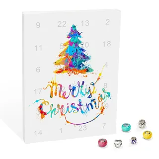 VALIOSA Mode-Schmuck Adventskalender mit Halskette, Armband + 22 individuelle Perlen-Anhänger aus Glas & Metall, Geschenkidee für Mädchen, bunt, 24-teilig (1 Set) - Weiß