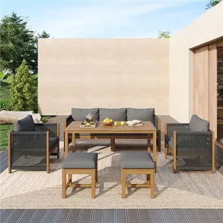 Flieks Gartenlounge-Set 7 Personen, Gartenmöbel-Set 6 teilig Seildesign, Lounge Balkonmöbelset Terassenmöbel mit Tisch, Garten Essgruppe, Grau - Grau
