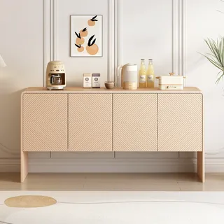 Merax Kommode Sideboard mit 4 Türen und Einlegeböden, Kommode mit Kippschutz, Buffet Scandi Anrichte Massivholz Wohnzimmerschränke, 152.5x40x76.5cm