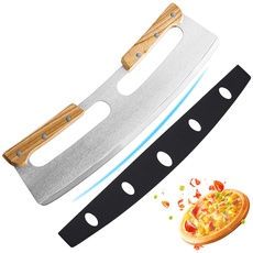 Pizza Wiegemesser, Pizzaschneider Wiegemesser aus Edelstahl 35cm mit Holzgriff, Schutzhülle, Schnelles und Gleichmäßiges Schneiden Profi Pizzamesser