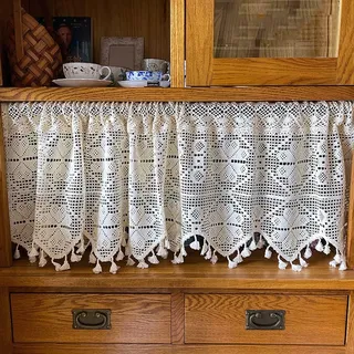 Lsimeru Scheibengardine Häkelspitze Creme Glücksklee Bistro Scheibengardien Gehäkelt Landhaus Vintage Küche Bistrogardinen Geflochten Baumwolle Kurzgardinen Kurzstores Gardinen,90x40cm