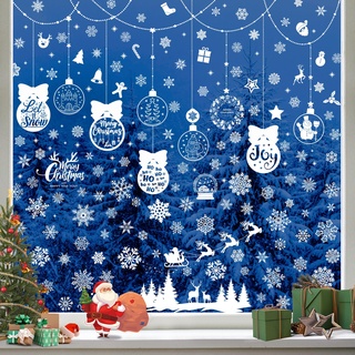 Hianjoo 9 Blätter Fensterbilder Weihnachten Selbstklebend, Weihnachten Fensterdeko, Schneeflocken Fensteraufkleber für Weihnachtsdeko, Weihnachts Fensterbilder Winter Fenster Deko Wiederverwendbar