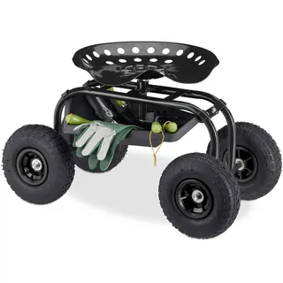 Relaxdays Gartenhocker auf Rädern Schwarz