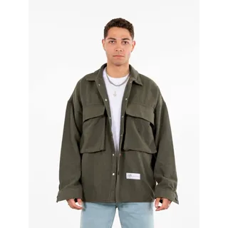 Hemdjacke Oversize Herren Kleidung Hemd Freizeit-Jacke Uni Überhemd Overshirt XL Khaki - Grün