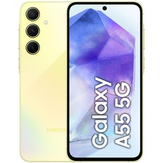 Samsung Galaxy A55 5G Smartphone, Android-Handy ohne Vertrag, 256 GB / 8 GB RAM, 2 Tage Akkulaufzeit, 50-MP-Kamera, Awesome Lemon, 2,5 Jahre Herstellergarantie