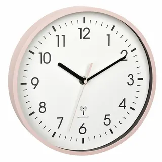 TFA Dostmann Analoge Funk-Wanduhr, 60.3550, höchste Genauigkeit, modern, analog, Glasabdeckung, für Büro, zu Hause, Geschenk, 245 x 245 x 42 mm (rosa mit Batterie)