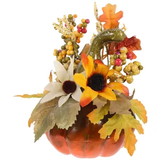 Hemobllo Künstlicher Kürbis Mit Sonnenblume Und Gebogenem Ahornblatt 9X6X6 Zoll Herbstdekoration Für Erntedankfest Halloween Tischdeko Und Wohnaccessoires