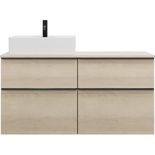 Burgbad Eqio Keramik-Aufsatzwaschtisch quadratisch, links, inklusive Waschtischunterschrank mit 4 Schubladen, Breite 1200mm, SGUS120LF3180C0001G0252, Farbe: Eiche Dekor Cashmere / Eiche Dekor