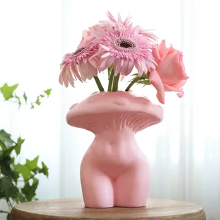 Pilz-Damen-Körpervase für Blumen, GUGUGO Funky Pilzdekor, eklektische weibliche Form Butt Vasen für Blumen, einzigartige dekorative Gesichtskopfvase, ästhetisch für modernes Zuhause, Rosa