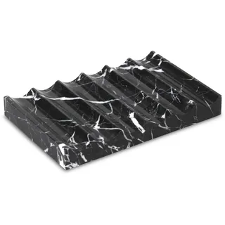 Seifenschale Schwarz Weiß Marmor mit Ablauf Luxuriöse Seifenschale Rechteckige Wellenform Selbstentleerender Seifenbox für Badezimmer Schwammhalter Küche 12.5 x 8 x 2 cm
