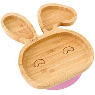 bamboo bamboo Baby Teller Kinderteller, Kindergeschirr mit Saugnapf, Sugnapf Teller Baby ab 6 Monaten (Hase, Rosa)