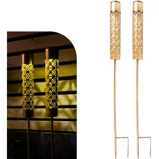 Gadgy Solar Gartenfackeln mit Flammeneffekt – 2er Set LED Fackel Solarleuchten aus Metall – Wetterfeste Gartenbeleuchtung & Deko für Außenbereich, Terrasse & Balkon