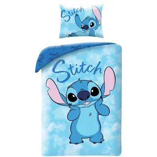 Halantex Lilo und Stitch Disney Kinder-Bettwäsche Set - 140 x 200 cm + Kissenbezug 70 x 90 cm - 100% Baumwolle - Wendebettwäsche Bettzeug Bettbezug mit Reißverschluss