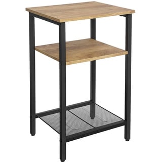 VASAGLE Beistelltisch, Nachttisch, Kleiner Sofatisch, Schlafzimmer, Wohnzimmer, einfacher Aufbau, stabil, Stahlgestell, Industriestil, honigbraun-schwarz LET201B05, 34 x 29 x 58 cm