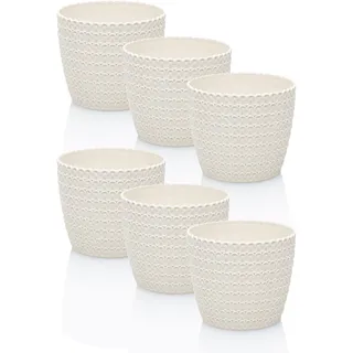 idea-station RIBA Blumentopf Set 6 x 11 cm - Creme-weiß - bruchsichere Blumentöpfe aus Plastik für verschiedenste Pflanzen, Blumen - Matte Übertöpfe für innen und außen