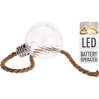 Transparente Glaskugel 60 cm mit warmweißer LED-Beleuchtung und Schiffstau-Aufhängung - Transparent