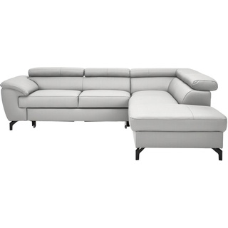 Celina Home Ecksofa , Hellgrau , Textil, Leder , Kombination Echtleder/Lederlook , Rindleder , Ottomane rechts, L-Form , 256x220 cm , Made in Eu , Fußauswahl, Lederauswahl, Stoffauswahl, seitenverkehrt erhältlich, Hocker erhältlich, Rücken echt , Wohnzimmer, Sofas & Couches, Wohnlandschaften, Ecksofas mit Schlaffunktion