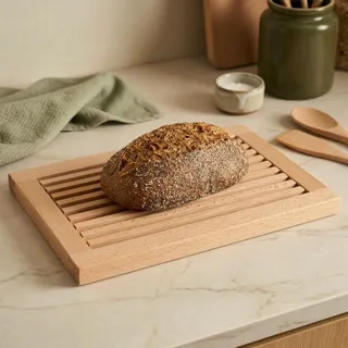 ASTREIN | Schneidebrett mit Auffangschale | Brotschneidebrett | Brotbrett | Brotbretter | Mühlenbrett, Bread Board | mit Krümelfach | Schneidebrett Buche (40 x 25 cm)