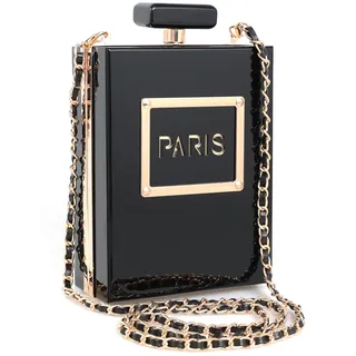 WJCD Transparente Geldbörse für Damen, Paris, Parfümform, Abendtasche, Vintage, Bankett, Handtasche, Schwarz, Small