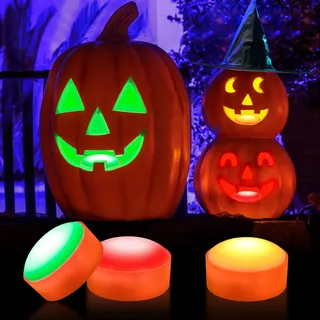 Litake Halloween Deko Kürbis Lichter, 3 Stück Jack O' Laterne LED Licht mit Fernbedienung und Timer Batteriebetriebenen Flammenlosen Kerzen 16 Farben für Kürbis Halloween Dekoration
