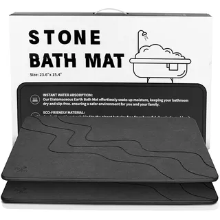Stein-Badematte, Kieselgur Badematte, schnell trocknend, Stein-Trocknungsmatte, super saugfähig, Kieselgur-Matten für Badezimmer, Geschirrtrocknung, Badewanne (graue Welle + Herzrhythmus), 2 Stück