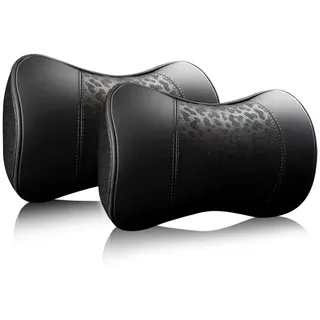 Carodi Auto Leder Nackenkissen, Nackenstütze Kissen, 100% Memory Foam Cervical Support, Komfortable Reise Auto Sitze und Home Office weiche Kissen, schwarz EIN Set (2 Stück) (schwarz)