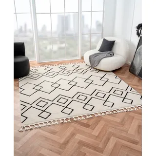 Myflair Möbel & Accessoires Hochflor-Teppich »Moroccan Mural« rechteckig 24 mm Höhe modern, marokkanisches Design, flauschig weich, mit Fransen, schwarz-weiß