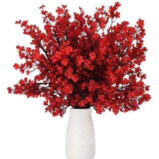 DabbOo 6 SträUßE Kunstblumen Kunstpflanzen für Draußen Künstliche Seidenblume Schleierkraut Kunstblumen Frühling Geeignet für Heim, Hochzeit, Gartendekoration (Rot)