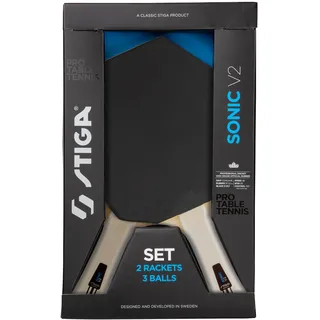 Stiga Sonic V2 Tischtennis-Set – 2 Cybershape-Schläger & 3 Bälle, ITTF-zugelassener Belag – Perfekt für Anfänger, Familien und Hobbyspieler, Schwarz