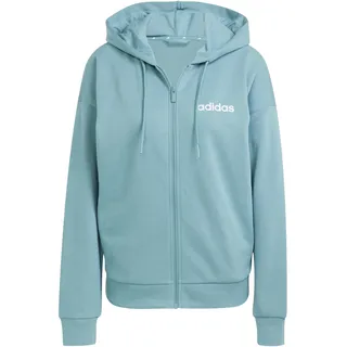 adidas Damen Essentials LINEAR Full Zip French Terry Hoodie, Powder Teal/White, S