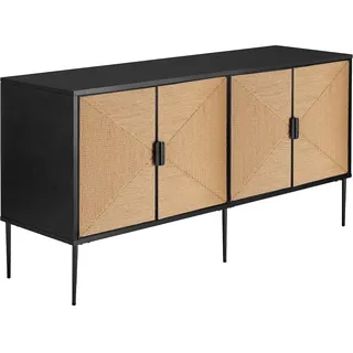 Tectake tectake® Sideboard Juna, Fronten in Jute-Optik, 2 Schrankfächer schwarz/braun - 405894