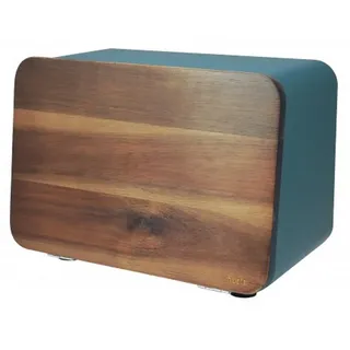 Husla 73939 Bread with Acacia Lid, Can Be Used as a Chopping Board,Spacious Modern Bread Bin Made of Metal,Turquise