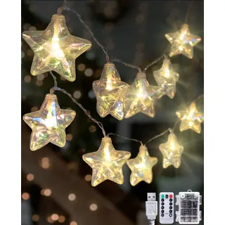 AceList 20 LED Lichterkette Stern, 3m Warme Lichterketten mit Timer, USB/Batterie betrieben mit Fernbedienung, wasserdichtes Design, 8 Modi für innen/außen, Weihnachten, Hochzeiten, Kinderzimmer Deko