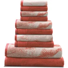 Superior Handtuch-Set aus Baumwolle, 10-teilig, sortiert, massiv und marmoriert, inklusive 2 Badetücher, 4 Handtücher, 4 Waschlappen/Gesichtstücher, weich, saugfähig, dekoratives Badezimmerzubehör,