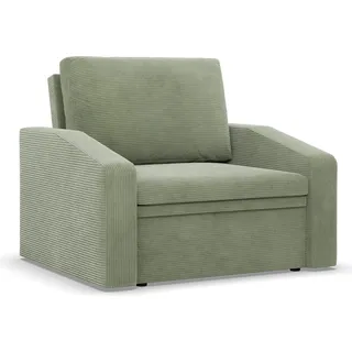 Sessel mit Schlaffunktion, Loungesessel für das Wohnzimmer, Orbit 80cm, Cord Grün - Grün