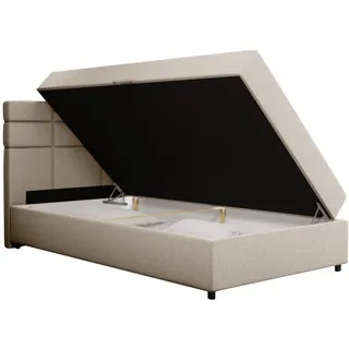 panda möbel Boxspringbett 120x200 mit Bettkasten, Beige, Matratze und Topper, Einzelbett, REVE, Panda Möbel - Beige