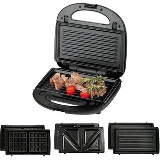 Nirva Sandwichmaker 3 in 1, Waffeleisen, Kontaktgrill, 800 W, für 2 Sandwiches, herausnehmbares Antihaft-Blech, kompakt für schnelles und gleichmäßiges Backen, Schwarz, YM5513