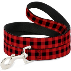 Dog Leash Buffalo Plaid Black Red 6 Feet Long 1.0 Inch Wide