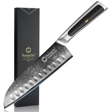 Sunnecko 18cm Damastmesser Kochmesser Küchenmesser - Santoku Messer Damast Scharfes Messer mit Ergonomischer Griff Geschenkbox